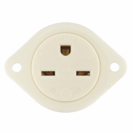 Flanged Receptacle, Single, 6-15R, 15 A, 250 VAC, White, 2 Poles, Screw Terminals