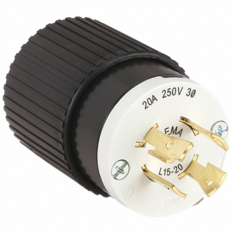 Locking Plug, L15-20P, 250V AC, 20 A, 3 Poles, Black/White, Screw Terminals