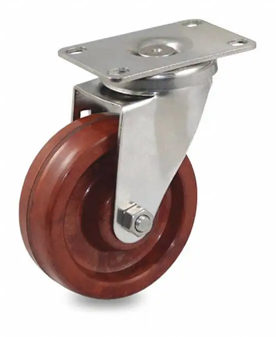 Corrosion And Heat Resistant Plate Caster, 4 Inch Wheel Dia., Phenolic