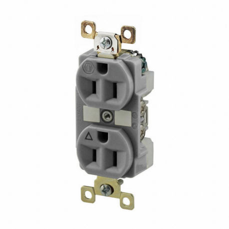 Receptacle, Duplex, 5-15R, 125V AC, 15 A, 2 Poles, Gray, Screw Terminals, Isolated Ground