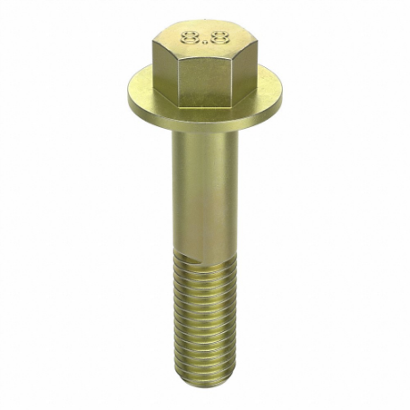 Flange Bolt, M12x1.75 Thread Size, Steel, Yellow Zn Plated, Class 8.8, Coarse, 60mm Fastener Lg.