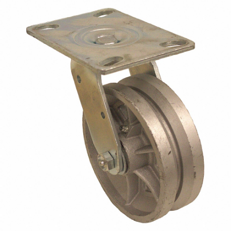 V-Groove Track-Wheel Plate Caster, 6 Inch Dia, 7 1/2 Inch Height