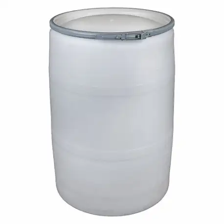 Transport Drum, Polyethylene, 55 Gal, Lever Lock Ring, White/White, 0 Bung Holes