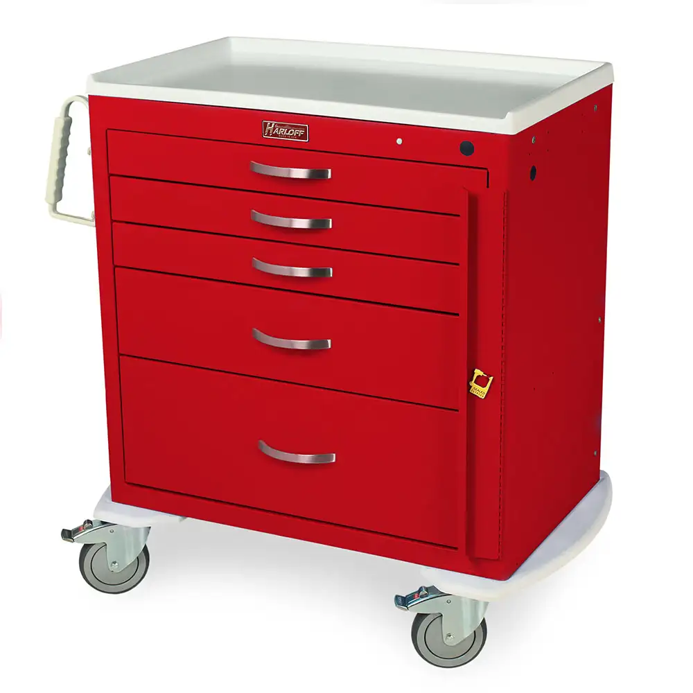 Emergency Crash Cart, Five Drawers, Breakaway Lock, 37.25 x 36.75 x 22 Inch Size