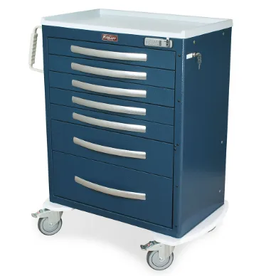 Lightweight Anesthesia Cart, Seven Drawers, E-Lock, 43.75 x 36.75 x 22 Inch Size