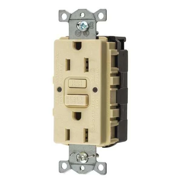 GFCI Receptacle, 15A, 125VAC, 5-15R, Ivory