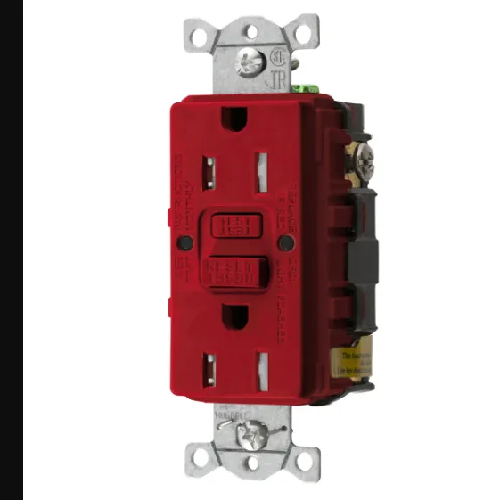 GFCI Receptacle, Commercial, Decorator Duplex, Flush Mount, 15A, Red