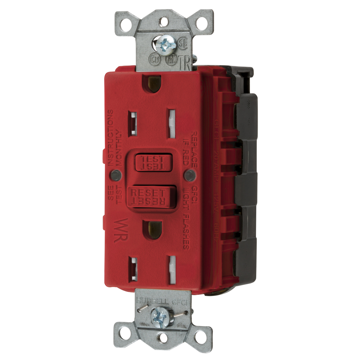 Gfci Receptacle, 15A 125V, 2-P 3-W Grounding, 5-15R, Red