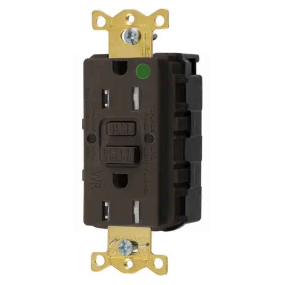 Gfci Receptacle, 15A 125V, 2-P 3-W Grounding, 5-15R, Brown