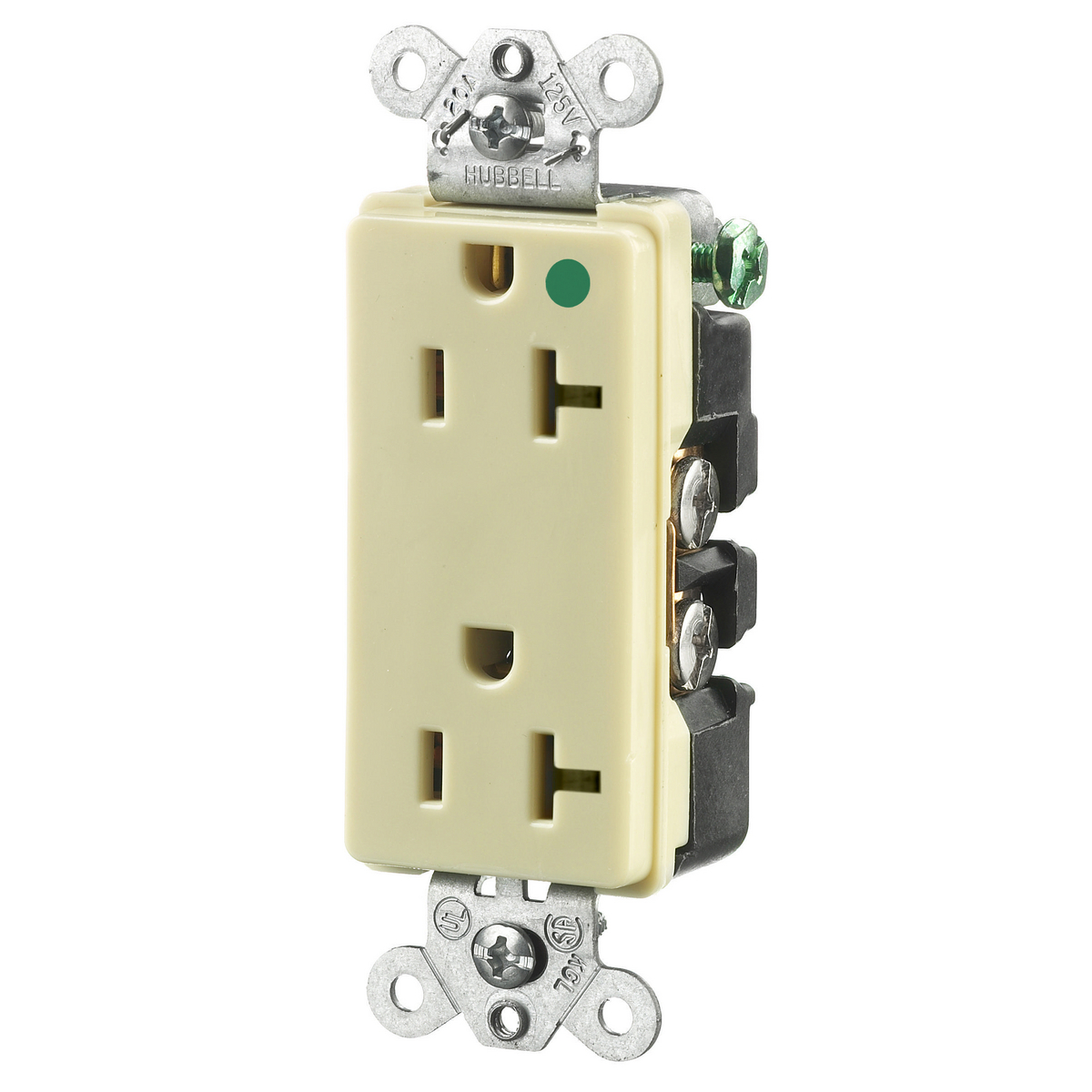 Receptacle, Duplex, 2-Pole, 3-Wire Grounding, 20A, 125V, Ivory