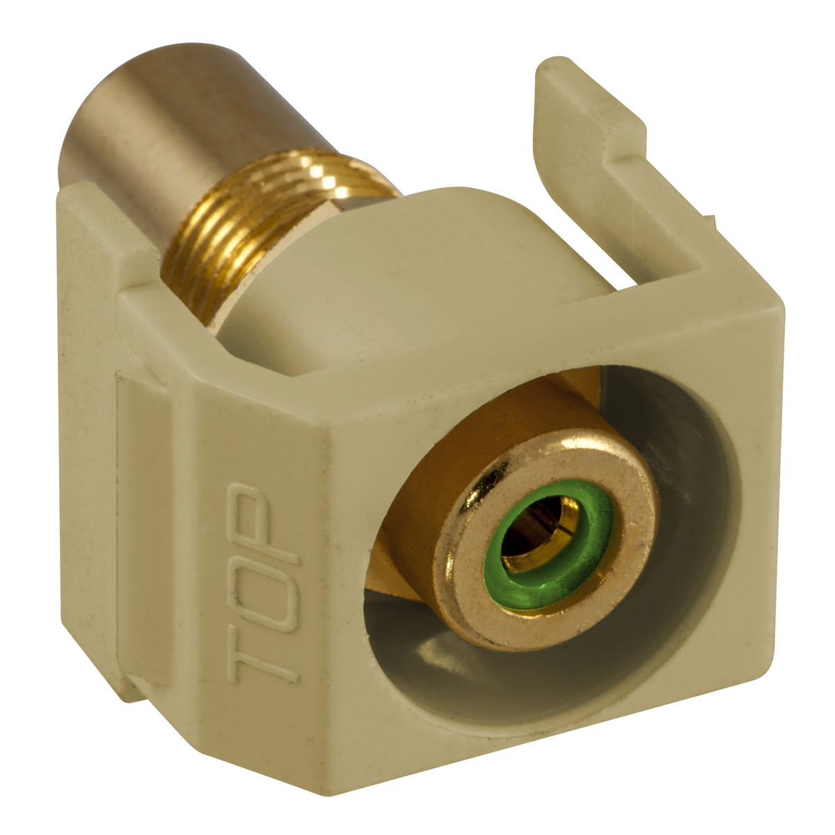 Av Connector, Rca Recessed, Green Insulator, Electric Ivory Housing