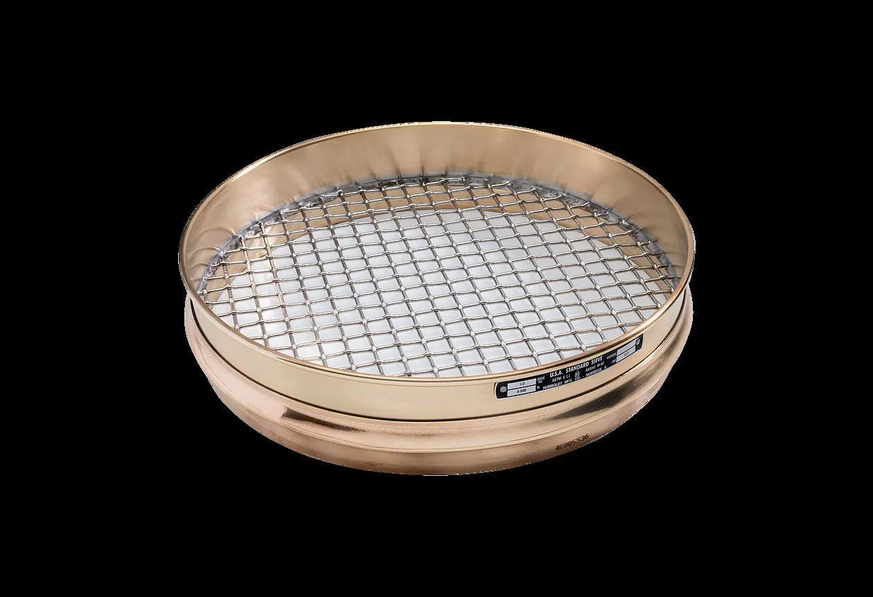 Standard Sieve, 25m Brass Frame, Stainless Mesh, 12 In Dia, 1.625 In Half Height Frame