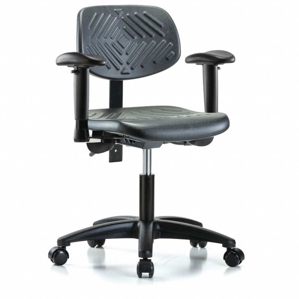 Polyurethane Cleanroom Task Chair, 17 to 22 Inch Seat Height Range, Black