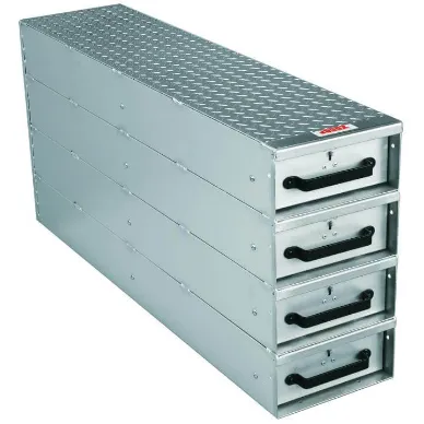 Drawer Storage, Long Stacked, 4 Drawer, 50 x 12 x 24 Inch Size, Silver, Aluminium