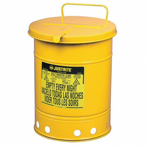 Oily Waste Can, 14 Gallon, Steel, Yellow