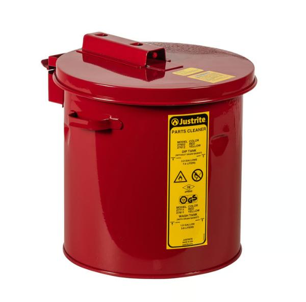 Dip Tank, Benchtop, 2 Gallon, Manual Cover With Fusible Link, Steel, Red