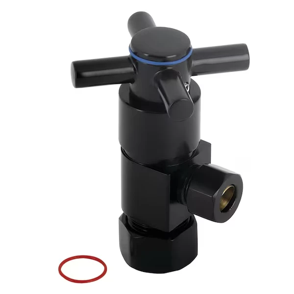 1/2 Inch O.Dx3/8 Inch O.D Anti-Sz Qrtr Turn Ceramic Cartridge Angle Stop, Blk