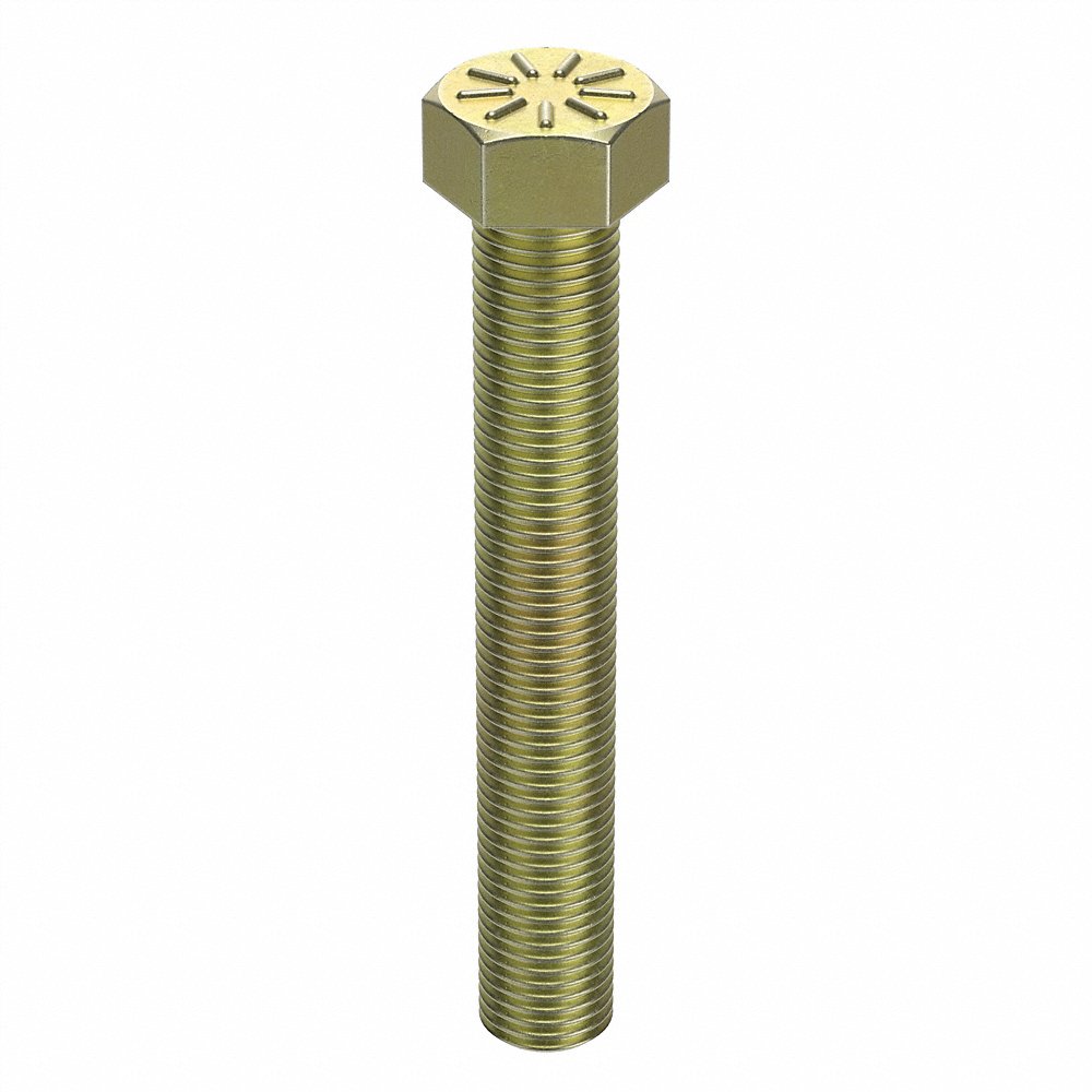 Hex Head Cap Screw, 3/8 In - 24 Thread Size, Steel, 3 1/2 In Lg., Gr. 9, Yellow Zn Plated