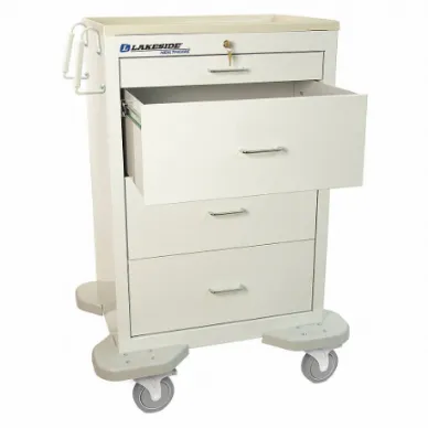 Medication-Dispensing Cart, Steel, Swivel/ Swivel with Brake, White, White, Silver