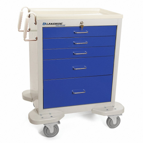 General Medical Supply Cart with Drawers, Steel, Swivel/ Swivel with Brake, Gray