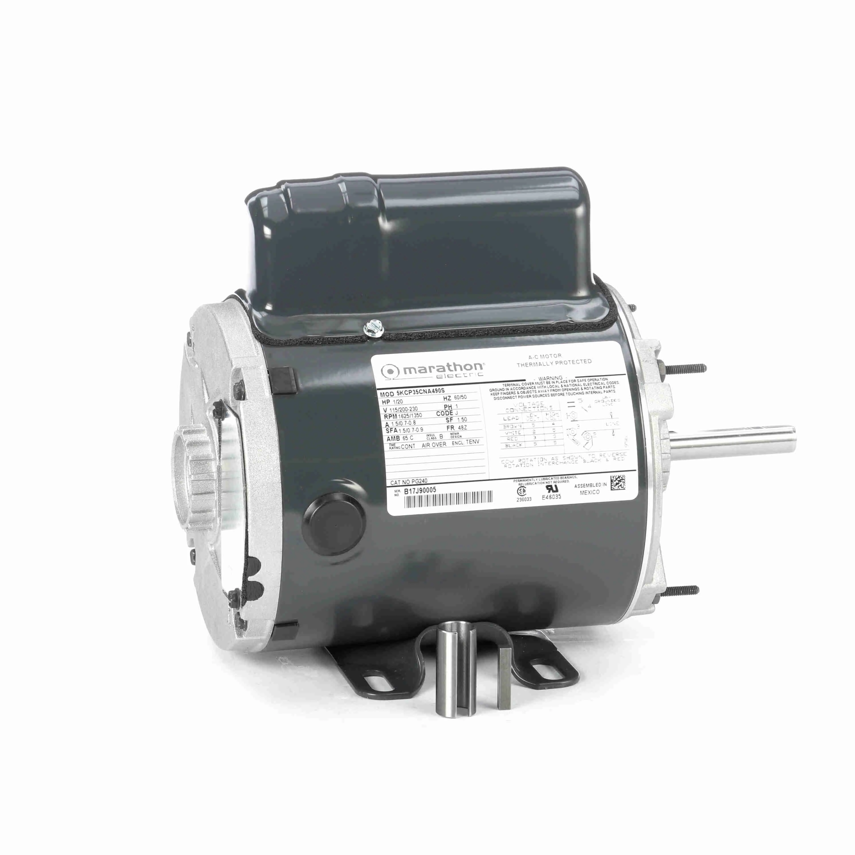 Fan and Blower Motor, 0.05 HP, 1 Phase, 60 Hz, 115/200-230V, 1800 RPM
