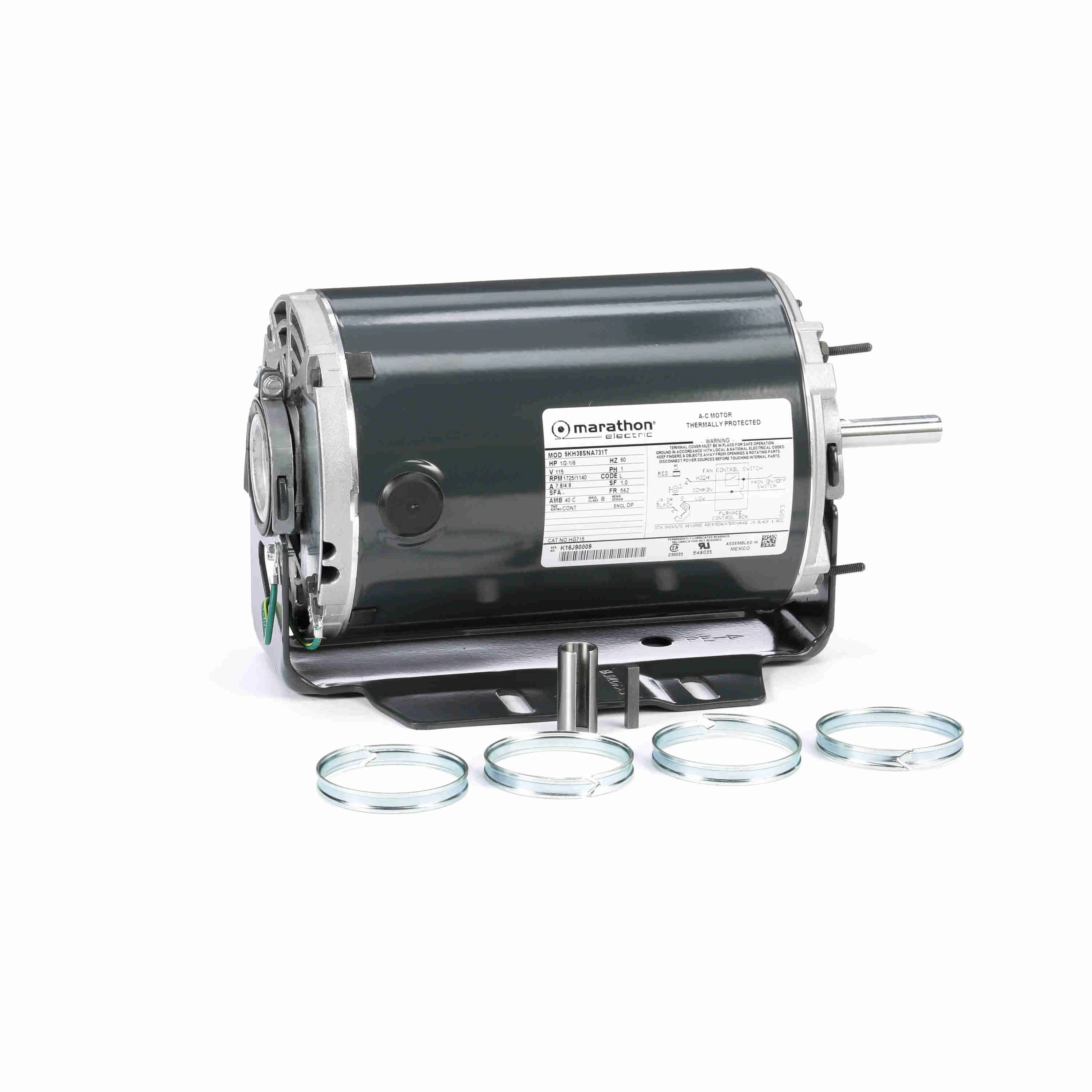 Fan and Blower Motor, .5,.17 HP, 1 Phase, 60 Hz, 115V, 1800 RPM