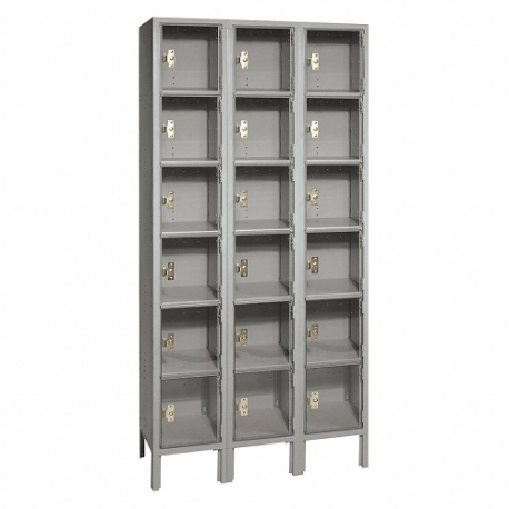 Box Locker, 36 Inch x 12 Inch x 78 in, 6 Tiers, 3 Units Wide, Clearview, Padlock Hasp