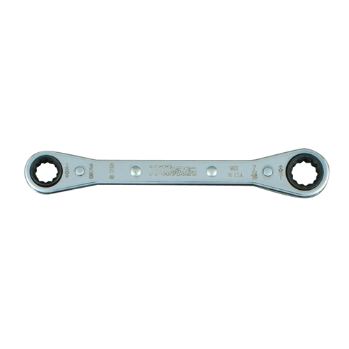 Ratcheting Box Wrench, SAE, 6 Point, 3/8 x 7/16 Inch Size, Chrome, Steel