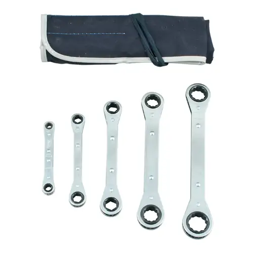 Ratcheting Wrench Set, SAE, Chrome, Steel, Pack Of 5