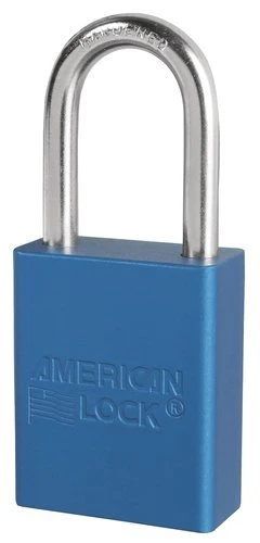 Anodized Aluminium Safety Padlock With Master Key, 1 1/2 Inch Tall Shackle, Keyed Alike, 6 Pin Locking, Blue