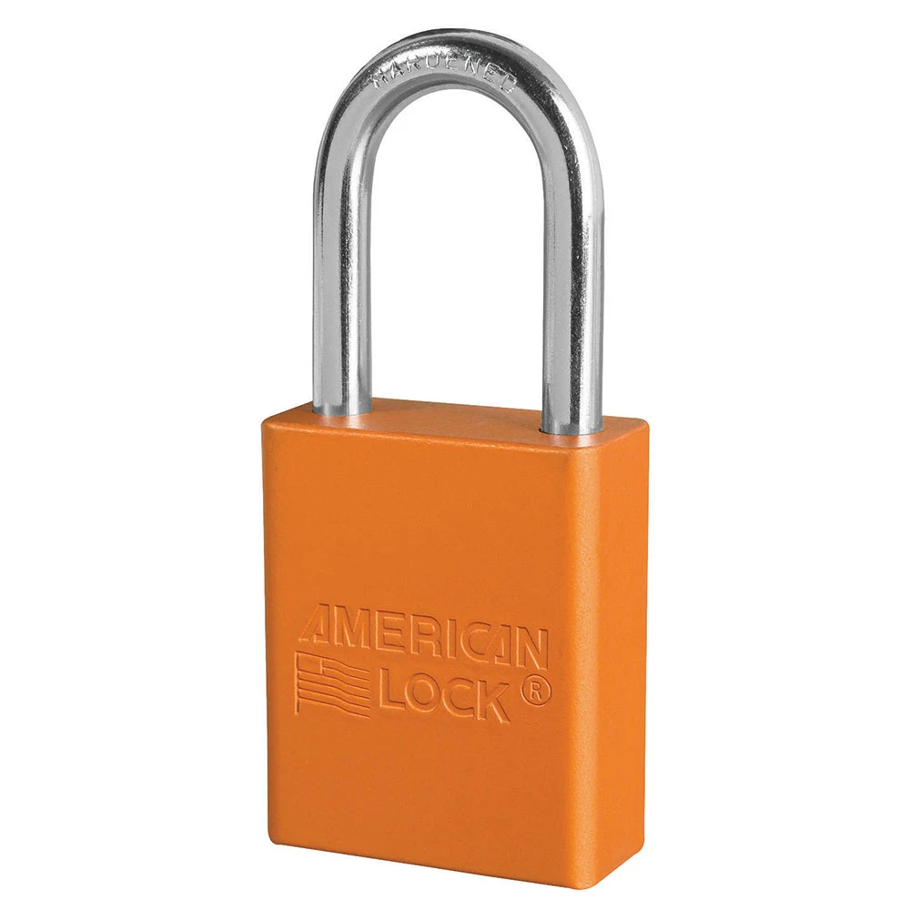 Anodized Aluminium Safety Padlock With Master Key, 1 1/2 Inch Wide, 1 1/2 Inch Tall Shackle, 6 Pin Locking, Orange
