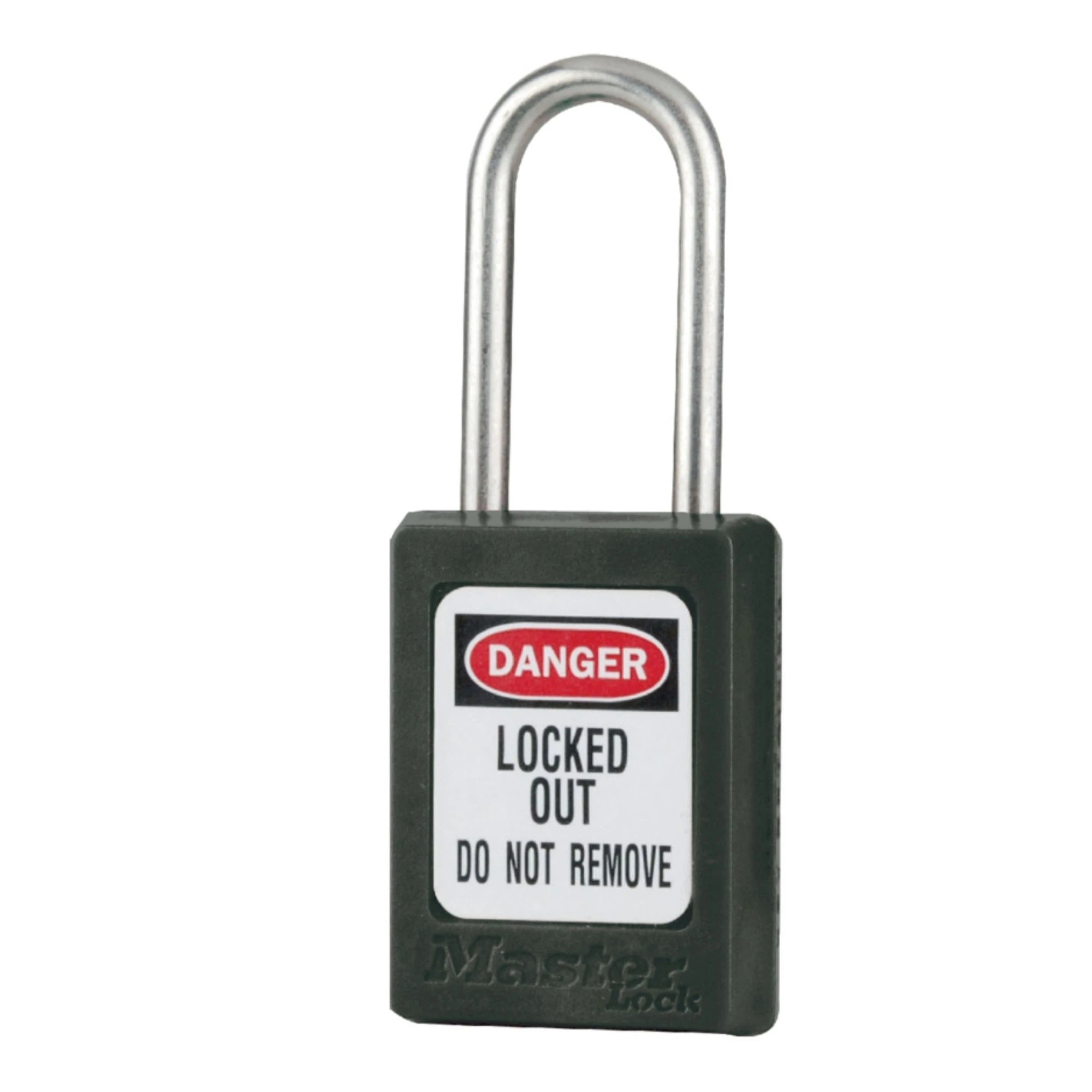 Thermoplastic Safety Padlock With Master Key, SS Shackel, 1 1/2 Inch Tall Shackle, Keyed Different, Black
