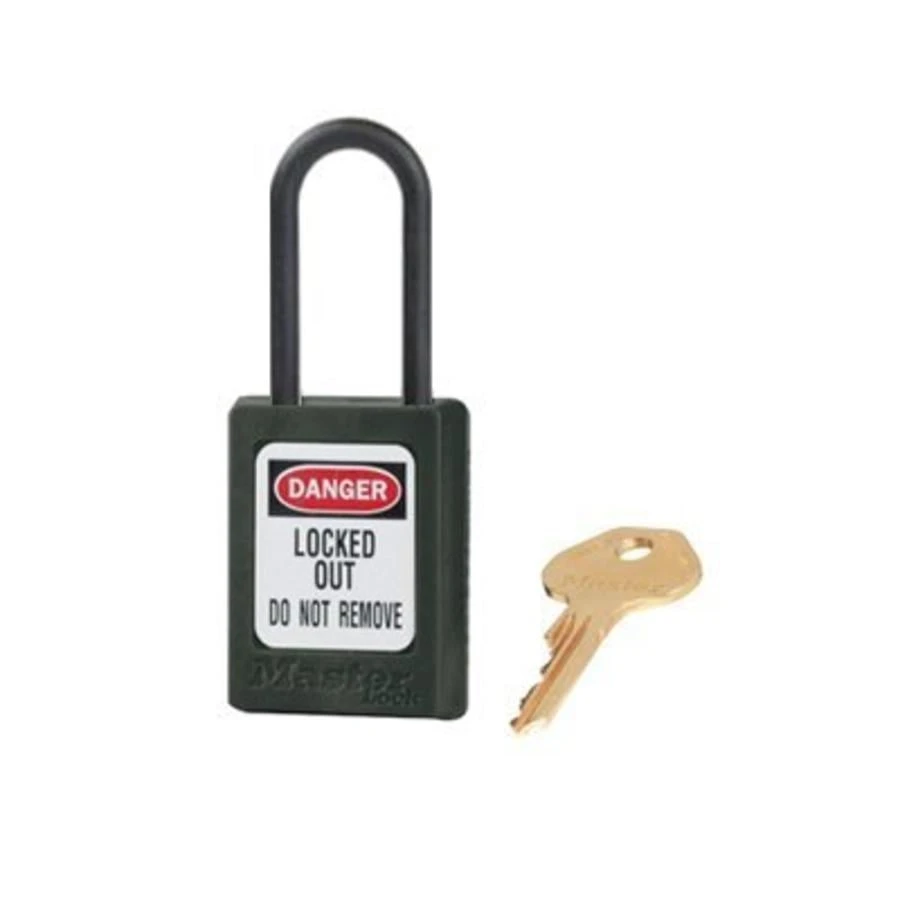 Thermoplastic Safety Padlock With Master Key, Nylon Shackel, 1 1/2 Inch Tall Shackle, Black