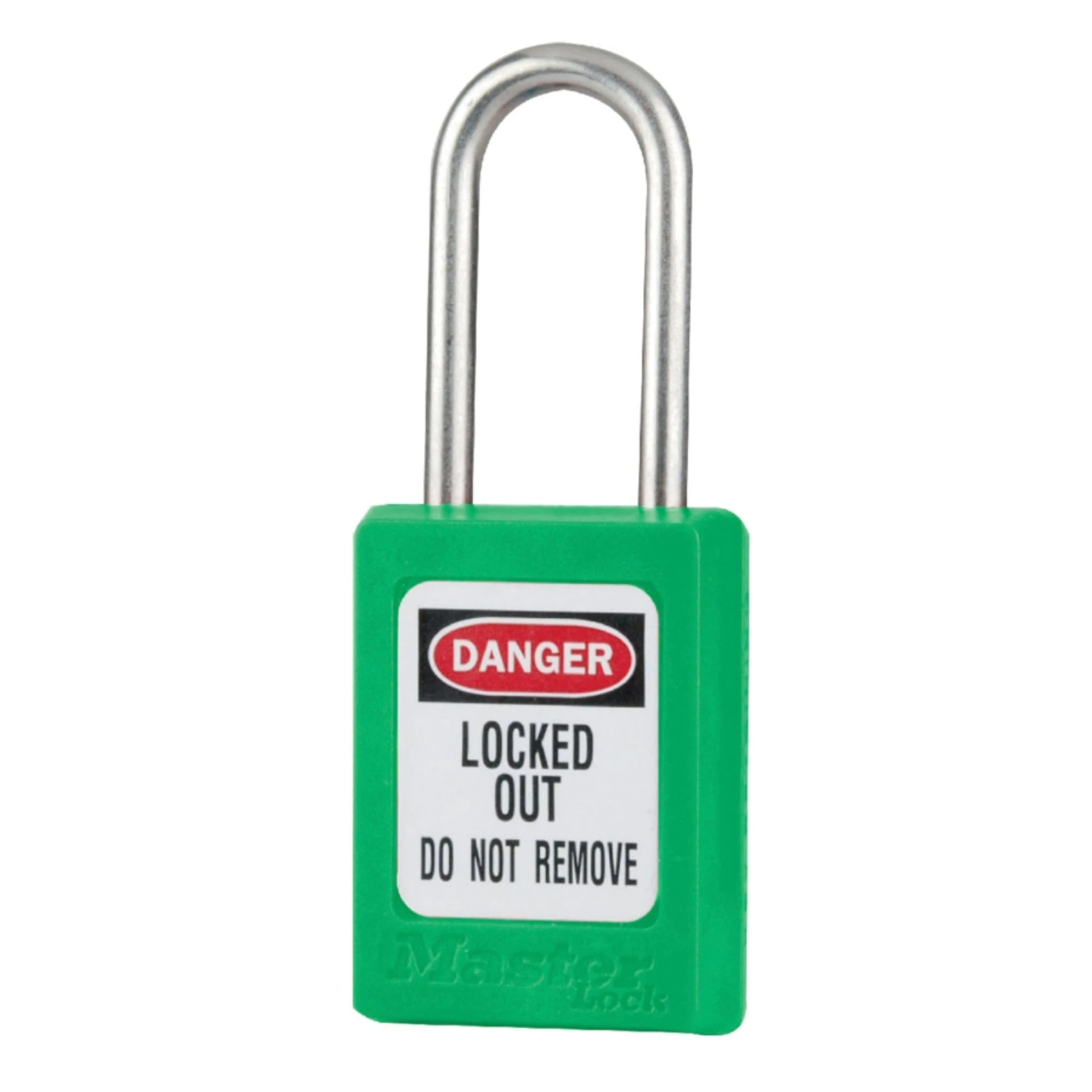 Thermoplastic Safety Padlock, SS Shackel, 1 3/8 Inch Wide, 1 1/2 Inch Tall Shackle, Keyed Alike, Green