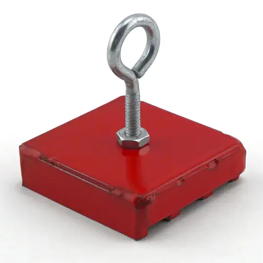 Retrieving Magnet, Red, 2 Inch Length, 2 Inch Width, 0.562 Inch Height