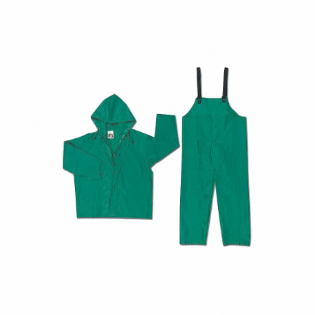 Two Piece Rain Suit with Jacket/Bib Overall, Green, 6XL, PVC