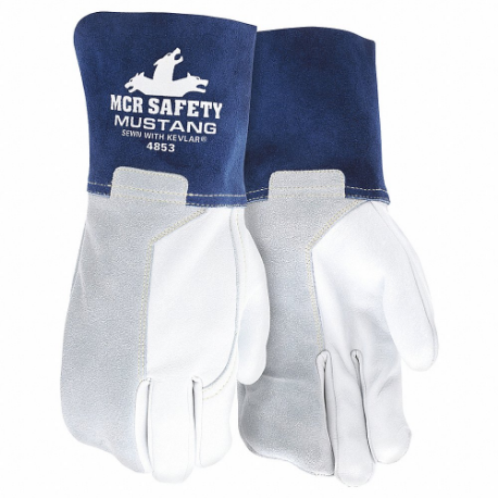 Welding Leather Glove, Wing Thumb, Gauntlet Cuff, Premium, White/Gray Goatsk Inch