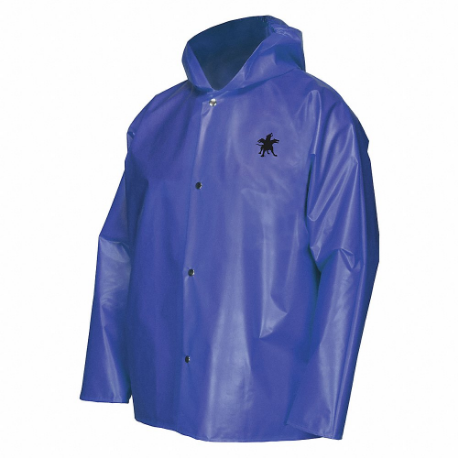 Rain Jacket, 4Xl, Blue, Snap, Attached Hood, Nylon/Tpu, 0 Pockets, Thigh Length