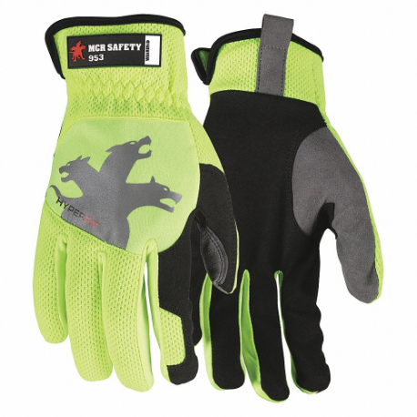 Mechanics Gloves, Size XL, Mechanics Glove, Full Finger, Synthetic Leather, Lime, 1 Pair