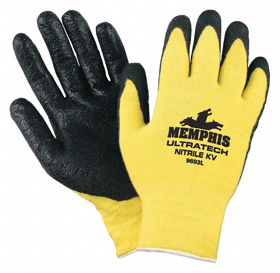 Coated Glove, Xl Glove Size, Black/Yellow, 1 Pair