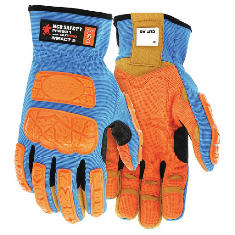 Mechanics Gloves, Size 2XL, Riggers Glove, ANSI Cut Level A5, Full, Beige/Blue, 1 Pair
