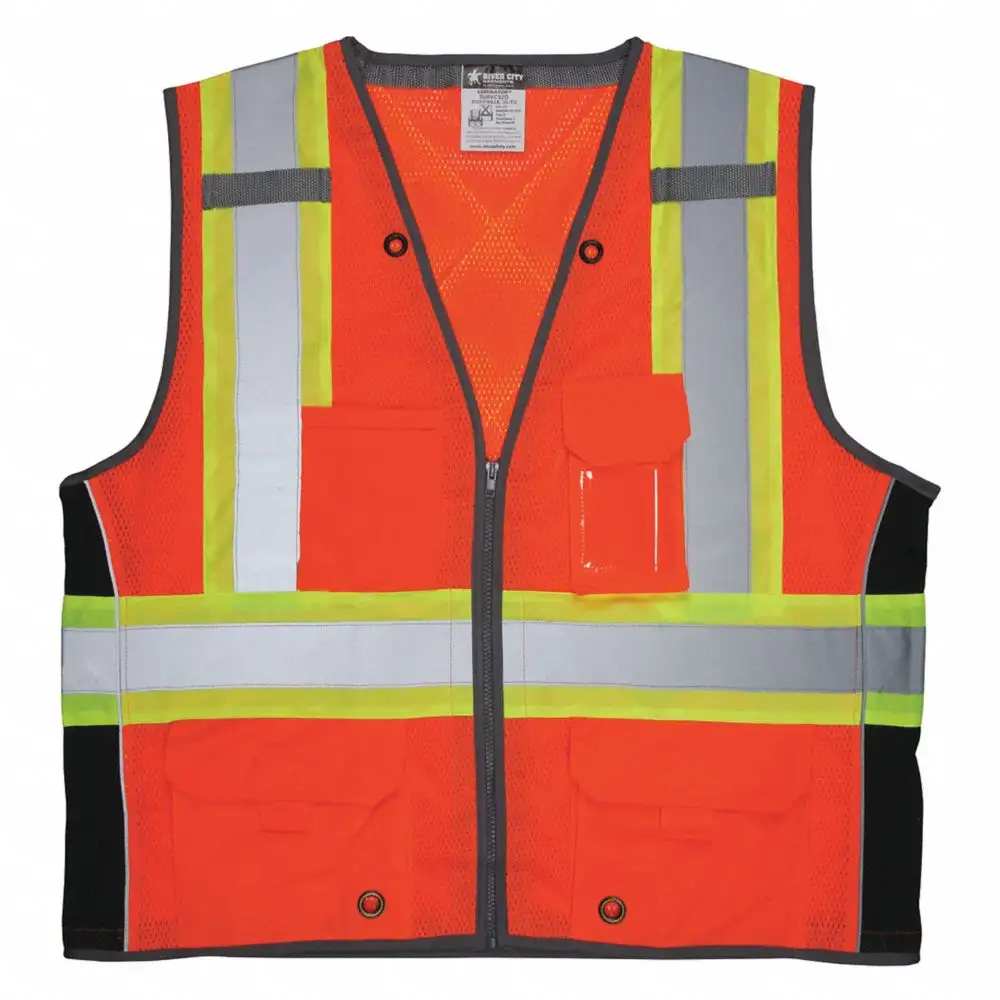 Safety Vest, Orange/Red, Lime/Silver, Zipper, XL Size