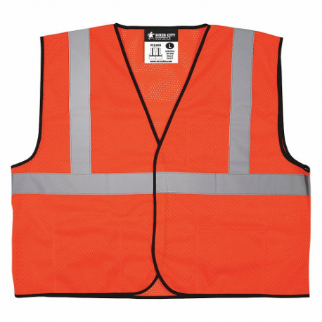 High Visibility Vest, ANSI Class 2, U, XL, Orange, Solid Polyester, Hook-and-Loop