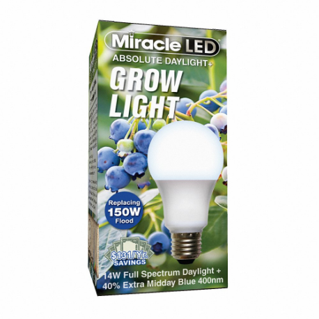 Light Bulb, Blue Spc DaylPlus Grow LED, A19, 150W INC Watt Eq, 120 V, 14W