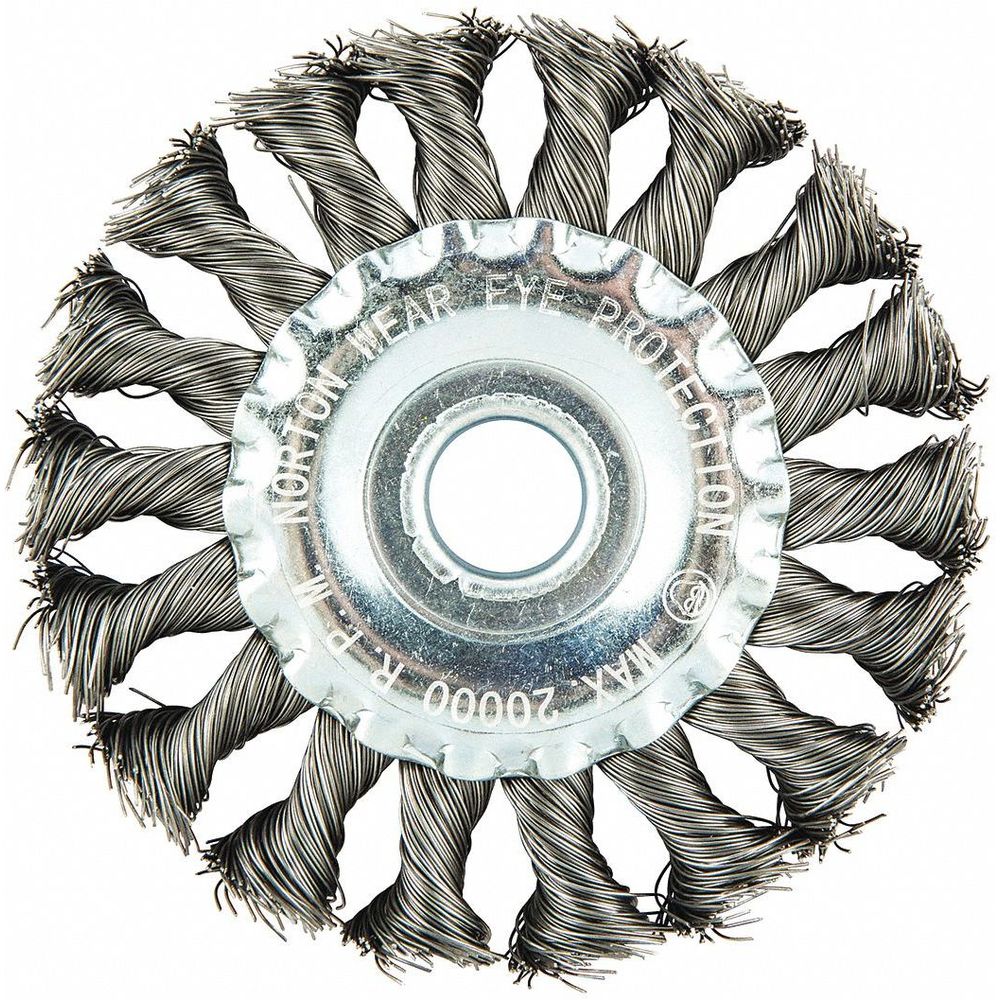 4 Inch Knotted Wire Wheel Brush, Arbor Hole Mounting, 0.014 Inch Wire Dia.