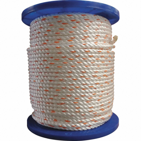 Rope, 1/4 Inch Rope Dia, White/Orange Tracer, 600 ft Rope Length