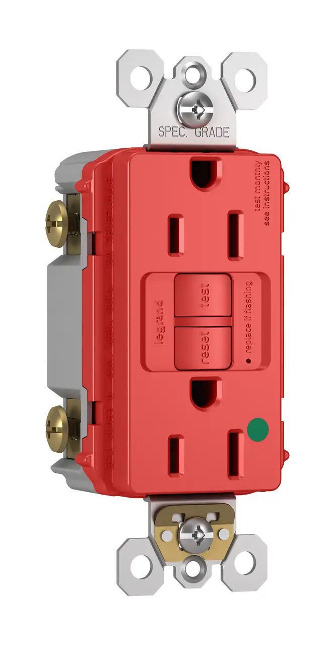 GFCI Receptacle, Hospital Grade, 15A, 125V, Red