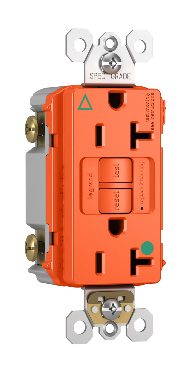 GFCI Receptacle, Hospital Grade, Isolated Ground, 20A, 125V, Orange