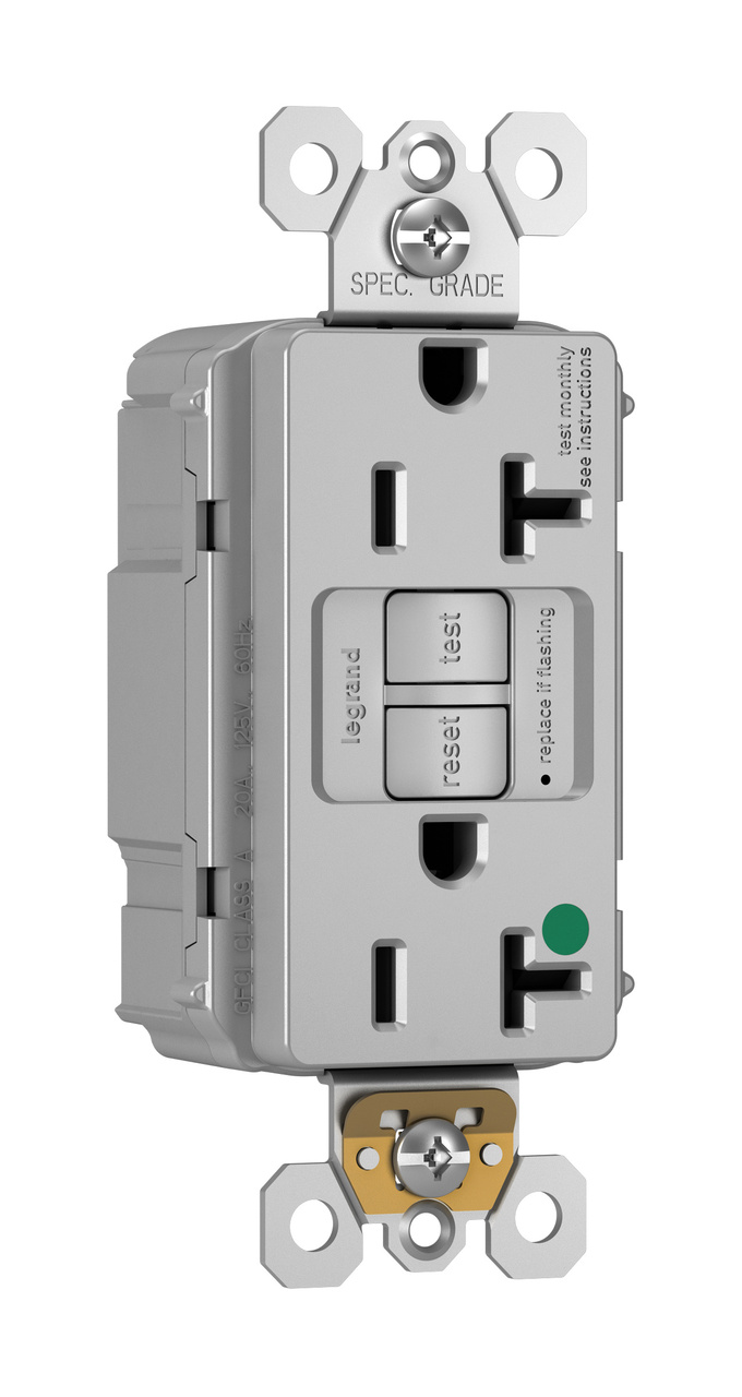 GFCI Receptacle, Isoltaed Ground, Hospital Grade, 20A, Gray