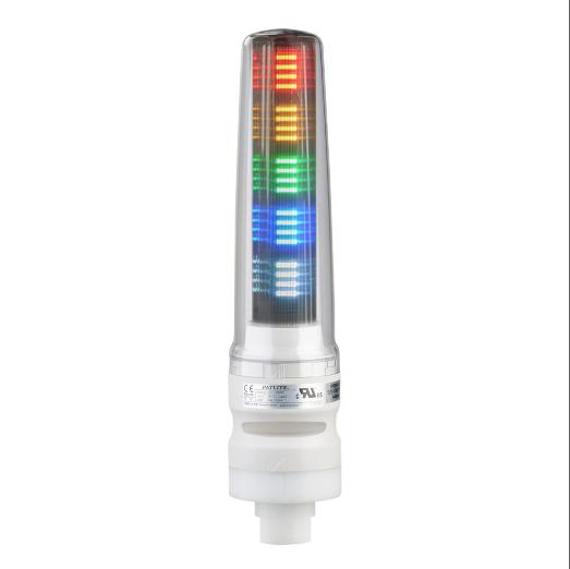 LED Signal Tower, Tiers, 70mm Dia., Red/Amber/Green/Blue/Clear, Permanent Light Function